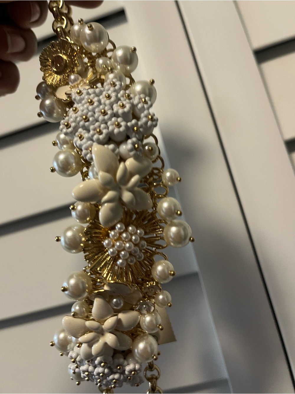 Gold and Ivory Floral Pearl Necklace - Women Accessories